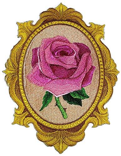 Custom Rose Cameo embroidered patch featuring a detailed rose design on a cotton base, ideal for iron-on or sewing applications.