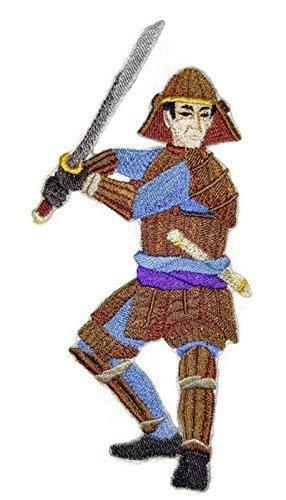 Custom Samurai embroidered patch with intricate design, measuring 6.71 inches by 3.832 inches, suitable for iron-on or sew-on application.