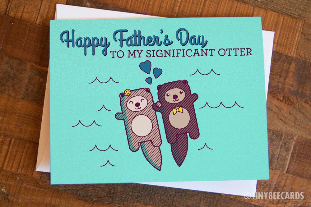 Cute Father's Day card featuring two otters holding hands, perfect for husbands.