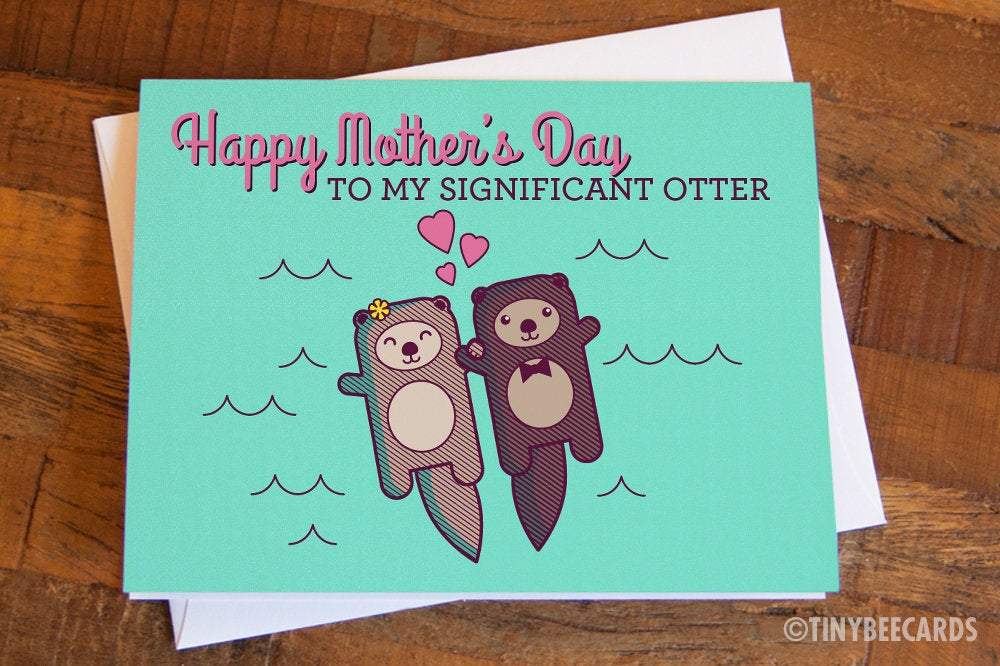 Cute Mother's Day card featuring two otters holding hands, with a heartfelt message for a wife.