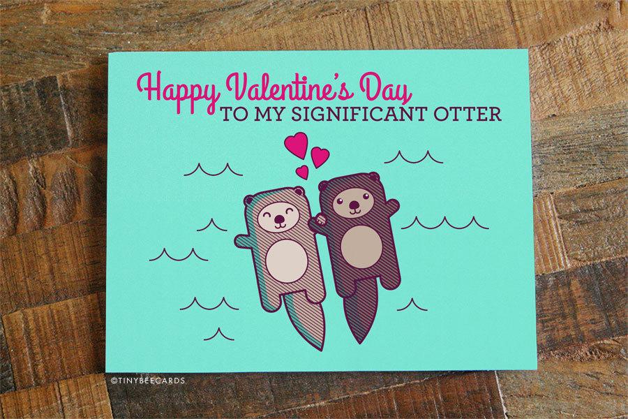 Cute Valentine's Day card featuring two otters holding hands, with the text 'to my Significant Otter'.