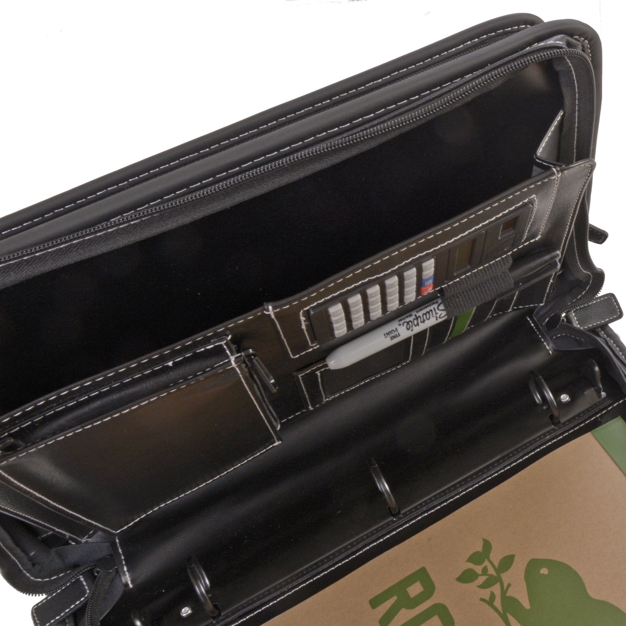 Deluxe Binder with 2 Zipper Rounds showcasing credit card slots, file dividers, and a calculator, designed for professional organization.