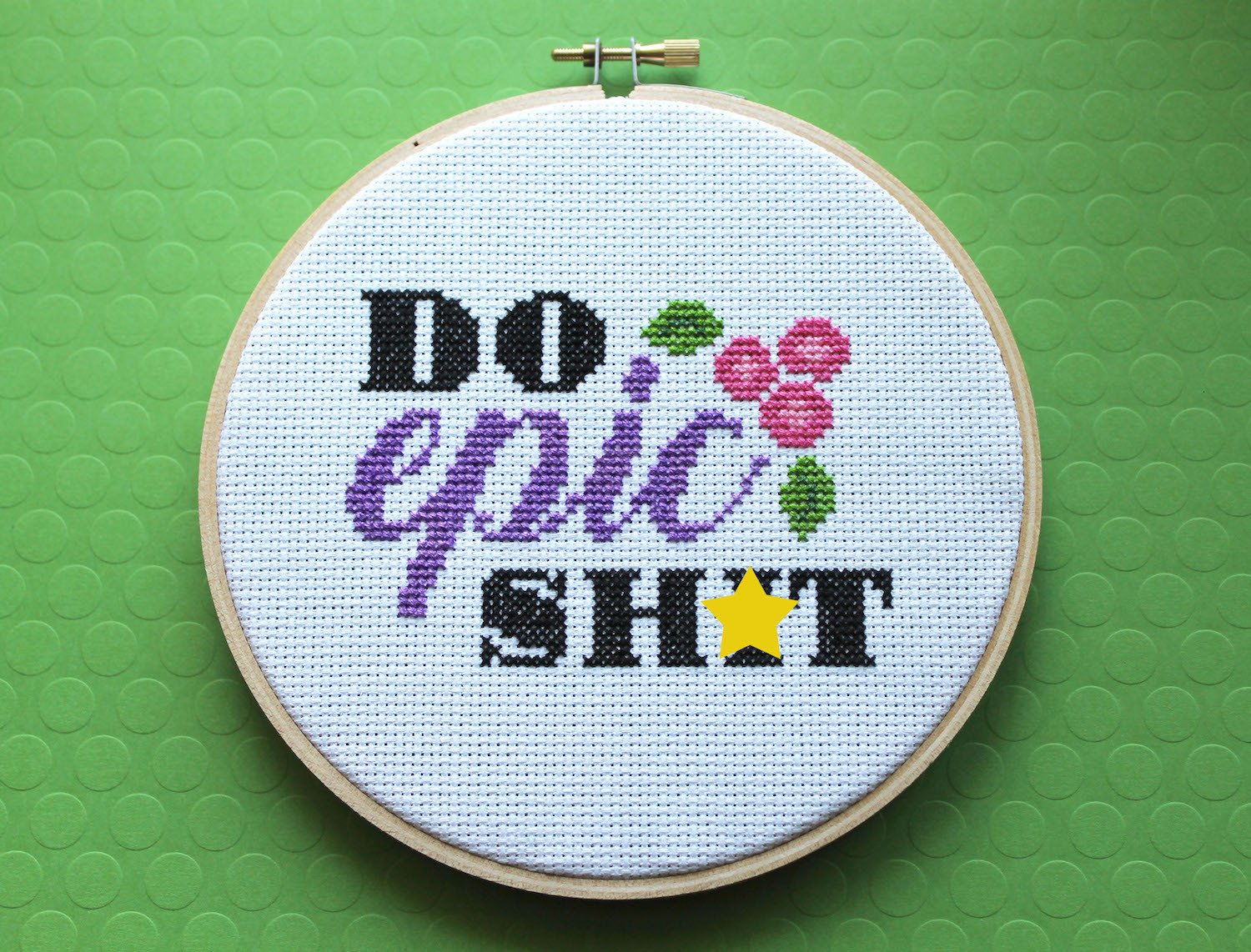 Do Epic Sh*t Counted Cross Stitch DIY Kit featuring floral elements and text, includes all necessary supplies for intermediate crafters.