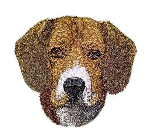 Beagle Dog Face embroidery patch, 4.2 inches, showcasing intricate stitching and vibrant colors, perfect for iron-on or sew-on applications.