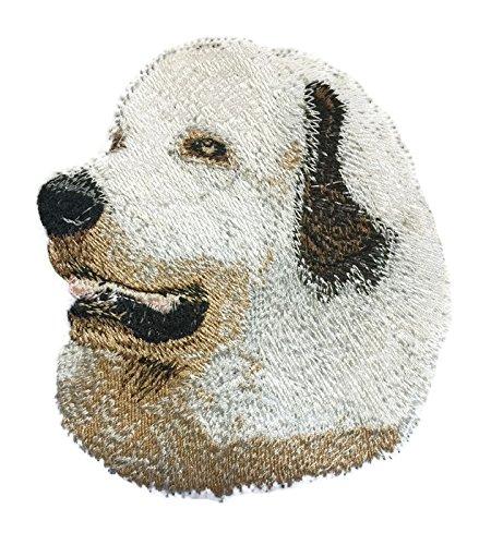 Custom embroidered patch featuring a Great Pyrenees dog portrait, suitable for iron-on or sewing applications.
