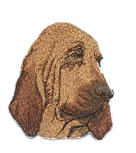 Bloodhound Dog Face embroidery patch, 4x3.37 inches, showcasing intricate stitching and vibrant colors.