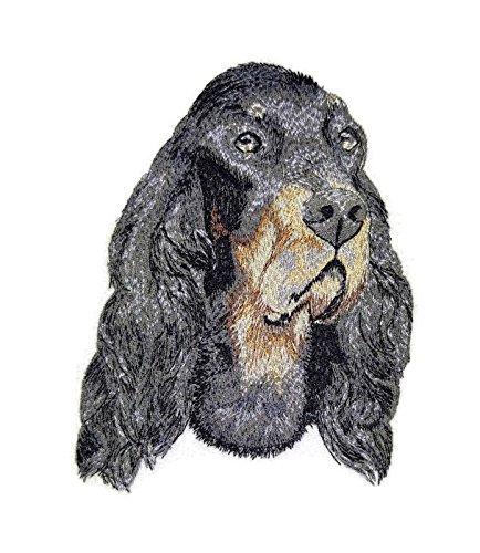 Gordon Setter Dog Face embroidery patch, showcasing intricate design and vibrant colors, perfect for iron-on or sew-on applications.