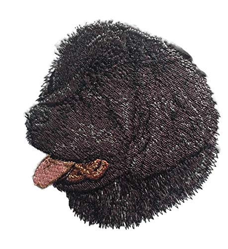 Newfoundland Black dog face embroidery patch, measuring 4x3.2 inches, featuring intricate stitching and vibrant colors.