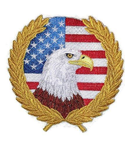 Eagle and Laurel embroidered patch, 5.5 inches, showcasing intricate design and vibrant colors on a cotton base.