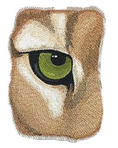 Eye of Cougar embroidered patch showcasing intricate design and vibrant colors, suitable for iron-on or sewing applications.
