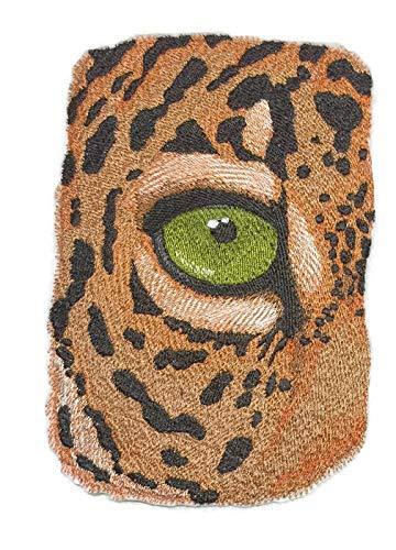 Eye of Jaguar embroidered patch featuring a vibrant jaguar portrait, suitable for iron-on or sewing applications.