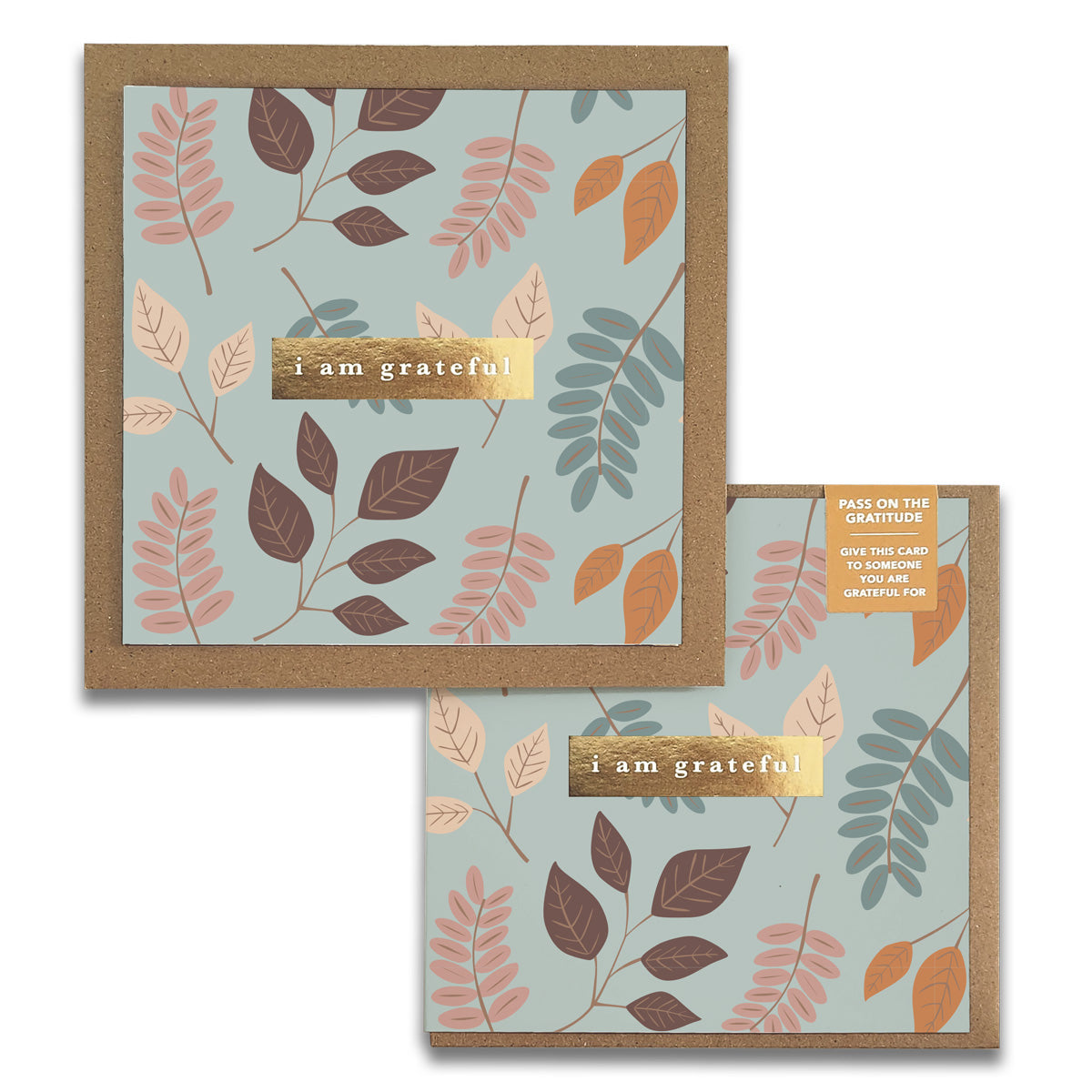 Falling Gratitude Greeting Cards with gold foil design and kraft envelopes, beautifully crafted for sharing positivity.