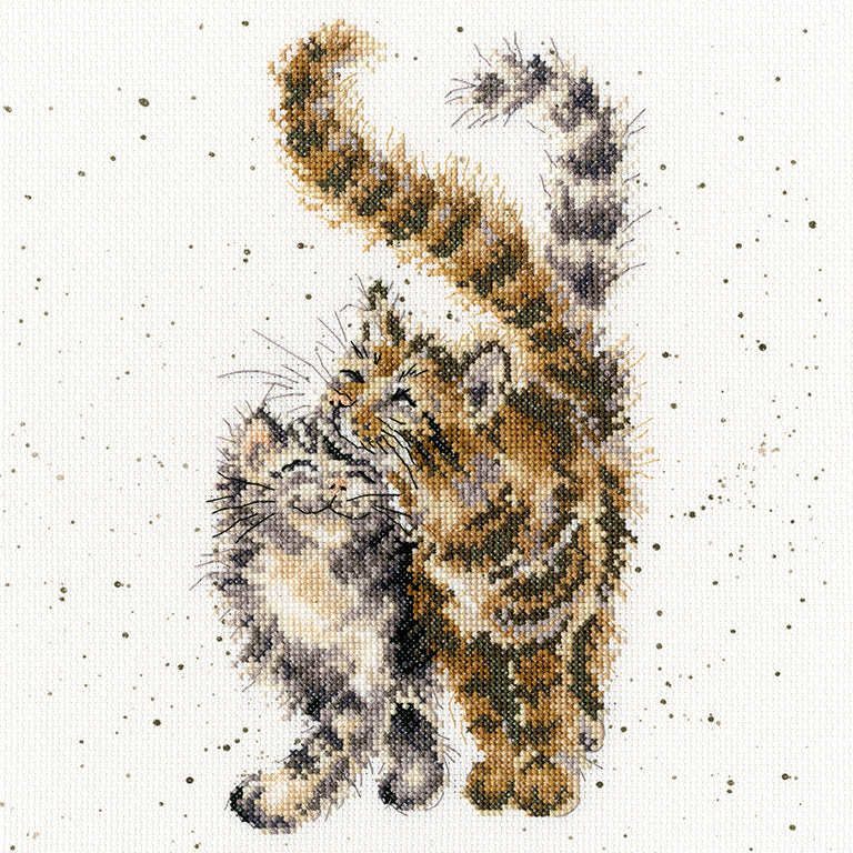 Feline Good XHD60 Counted Cross Stitch Kit featuring 14 count Zweigart Aida fabric, pre-sorted cotton threads, and a needle.