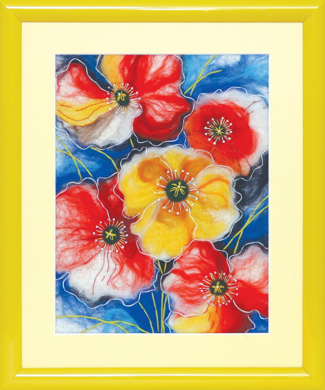 Felting kit V-204C 'Colors of Summer' featuring colorful wool, beads, and tools for crafting.