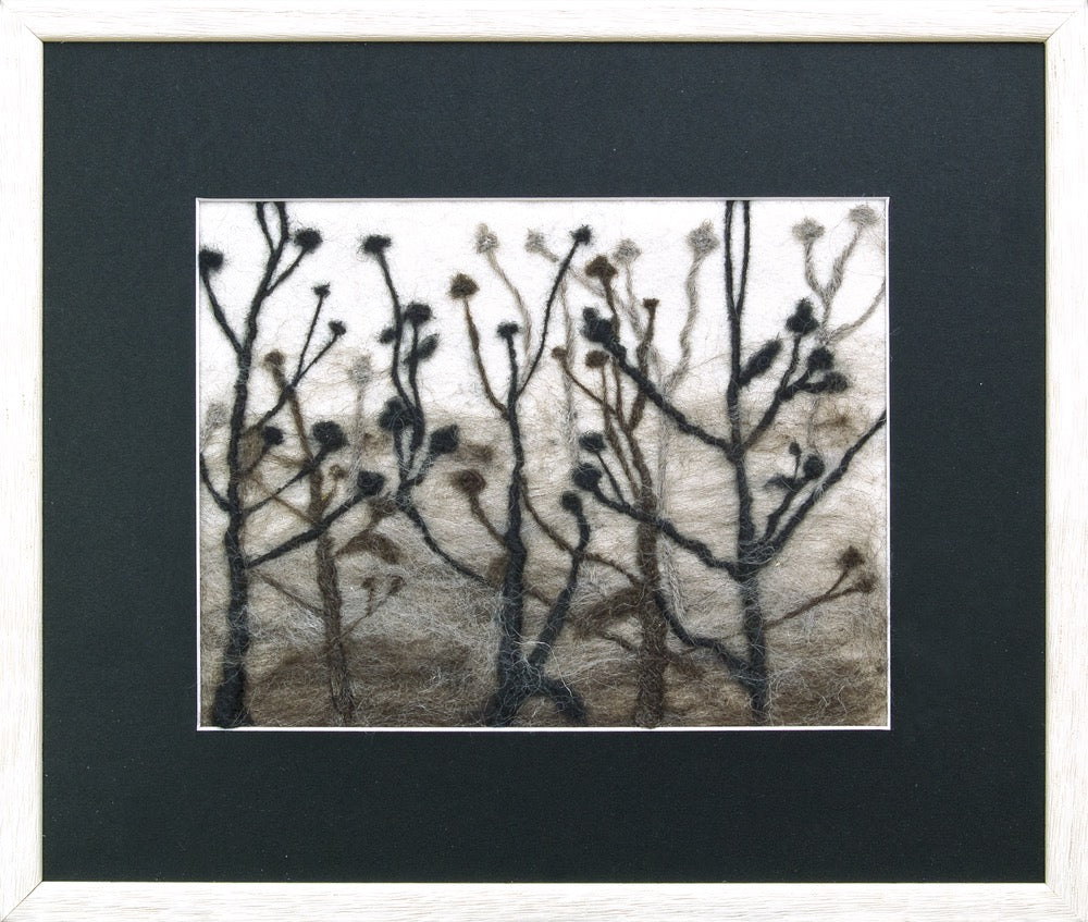 Felting Kit V-68C featuring thistle design, includes wool, needles, and instructions.