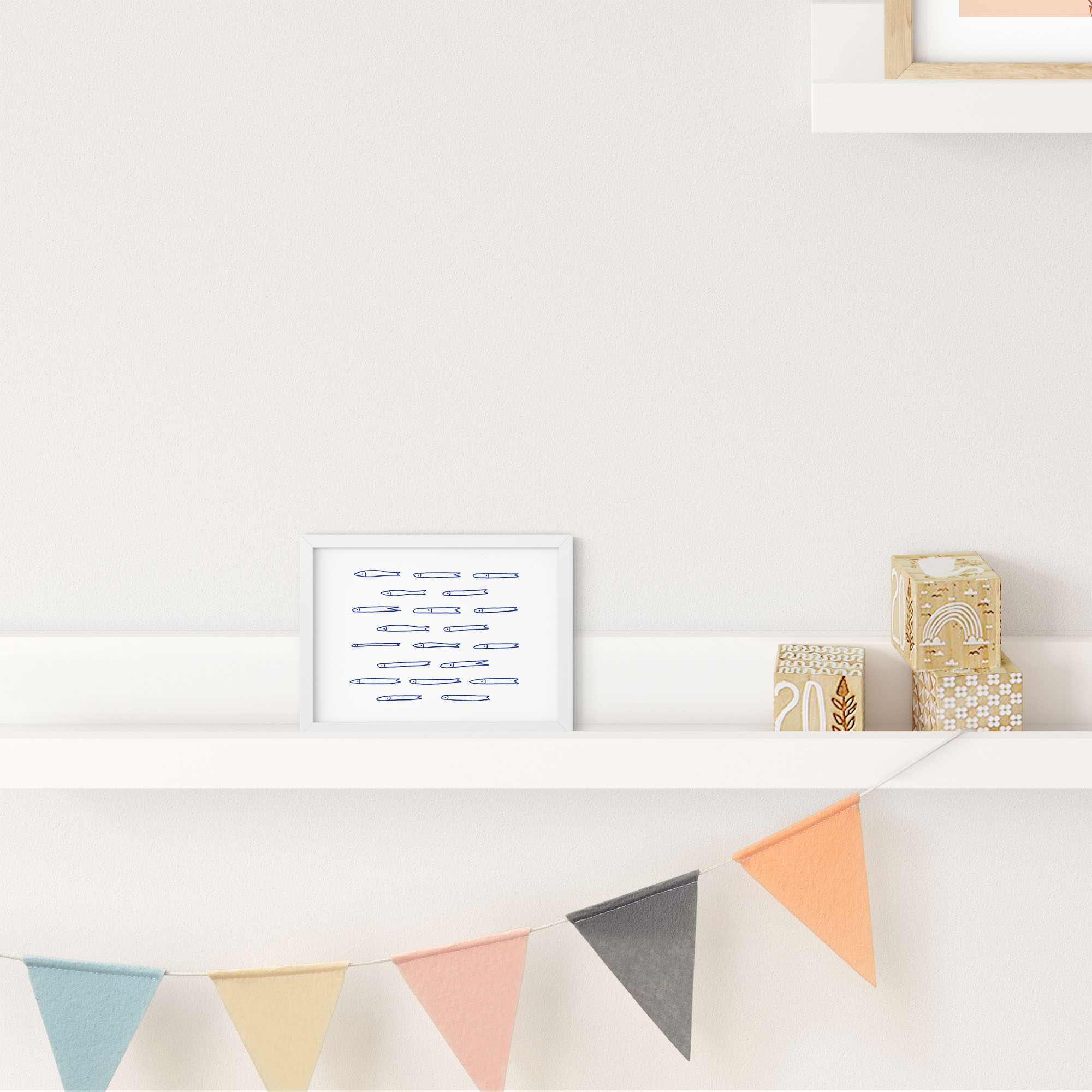 A vibrant print of a school of fish, showcasing playful colors and intricate details, perfect for home decor.