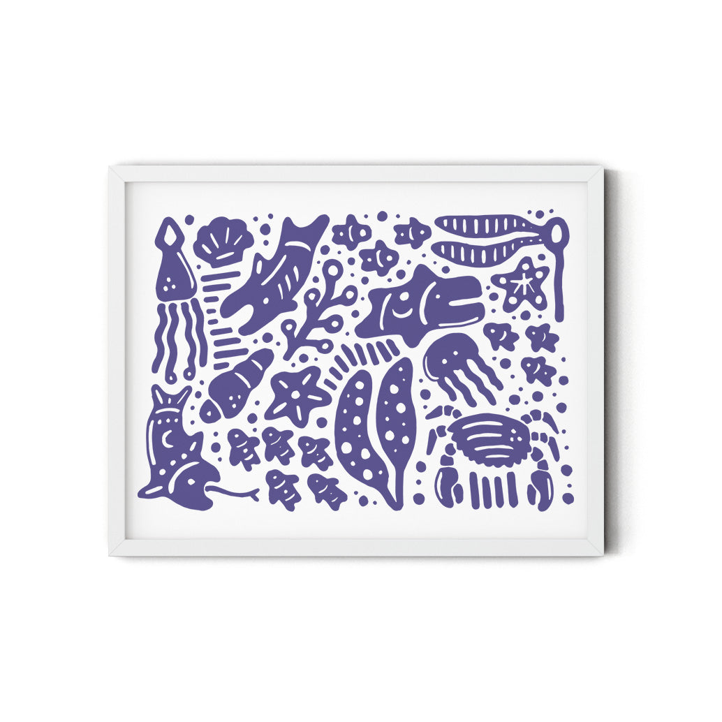 Fish Blobs #1 print featuring a vibrant purple underwater scene, celebrating the Ube Festival.