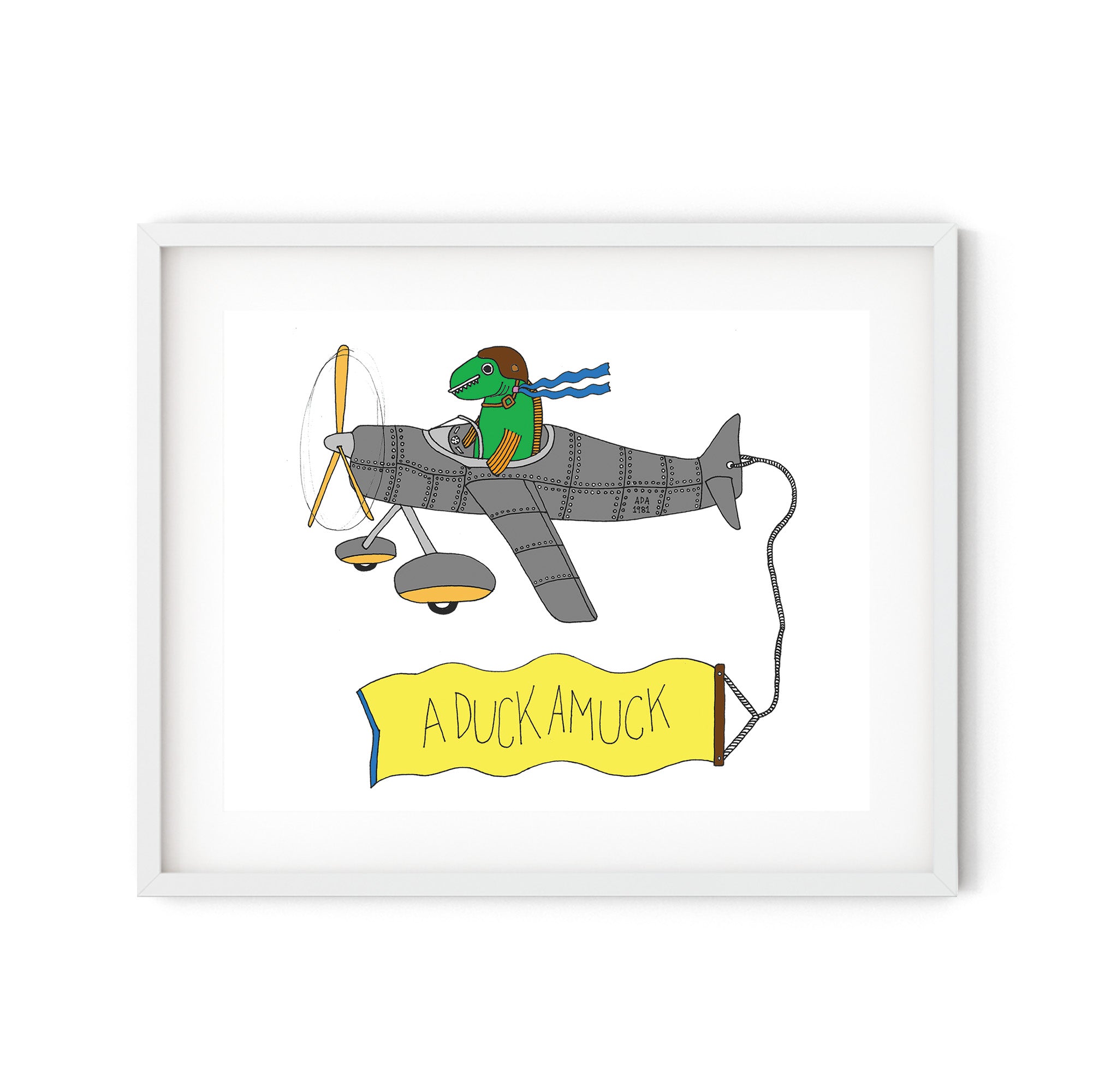 A whimsical illustration of a fish flying a propeller plane, showcasing vibrant colors and playful design.