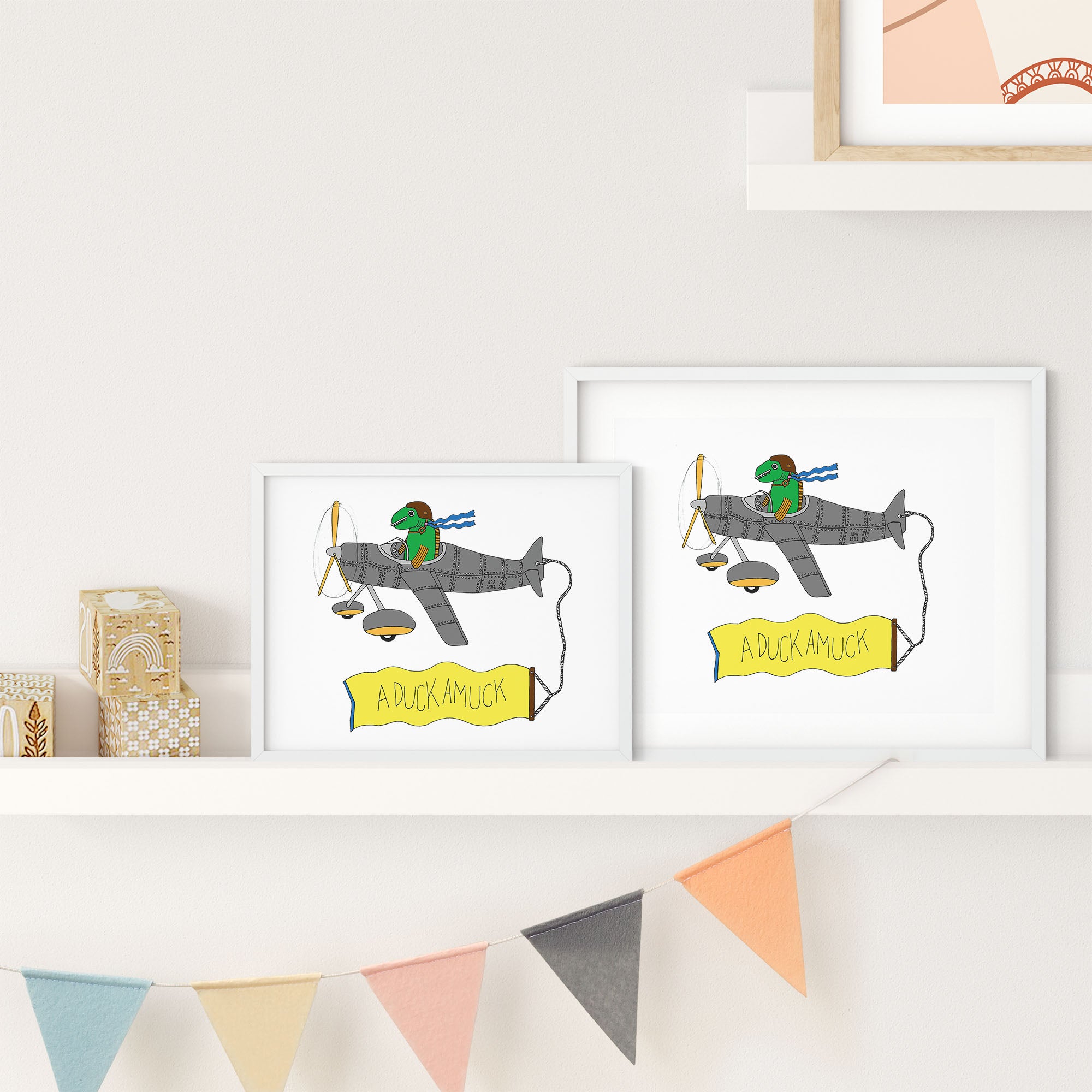 A whimsical illustration of a fish flying a propeller plane, showcasing vibrant colors and playful design.