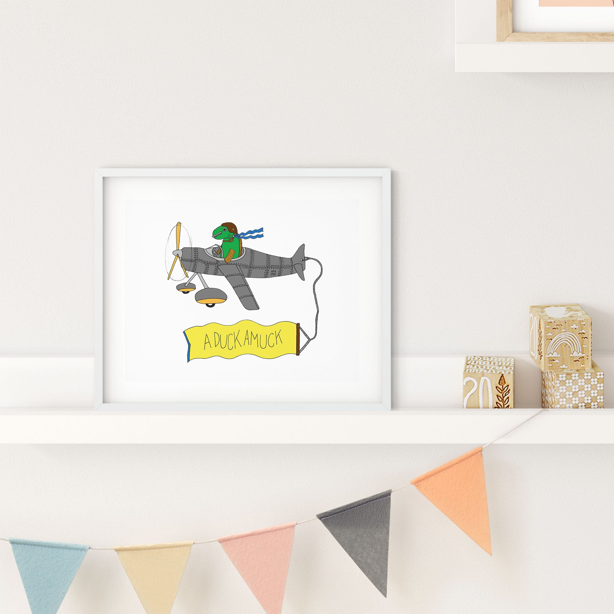 A whimsical illustration of a fish flying a propeller plane, showcasing vibrant colors and playful design.