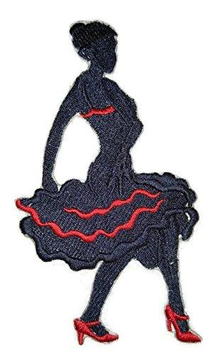 Flamenco Silhouette Left Posture embroidered patch showcasing a dancer in elegant pose, perfect for garments.