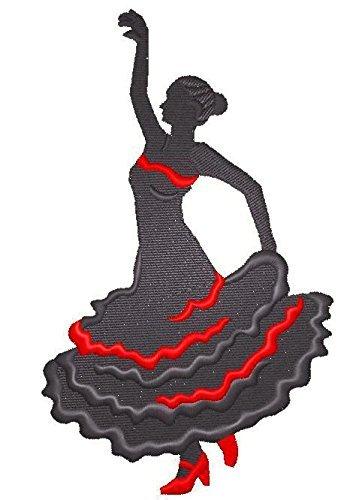 Flamenco Silhouette Right Posture embroidered patch showcasing a dancer in elegant pose, perfect for iron-on or sewing applications.