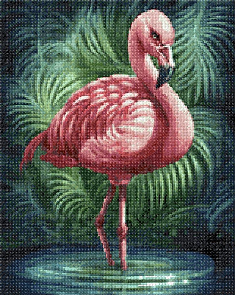 Flamingo CS2572 Crafting Spark Diamond Painting Kit with tools and pre-sorted acrylic diamonds displayed on a table.