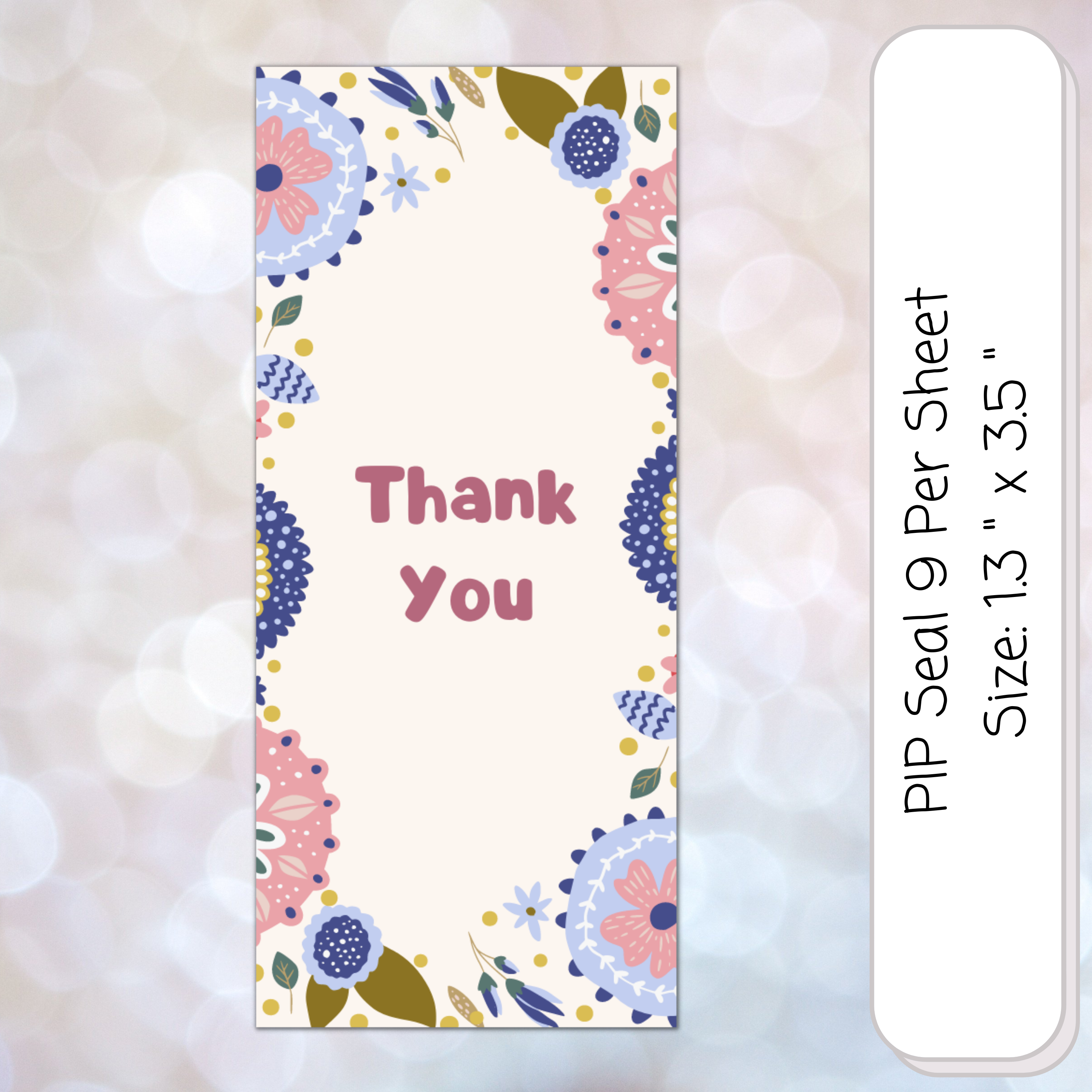 A sheet of Floral PIP Seal stickers featuring 9 unique floral designs on a matte paper background, ideal for crafts and gift wrapping.