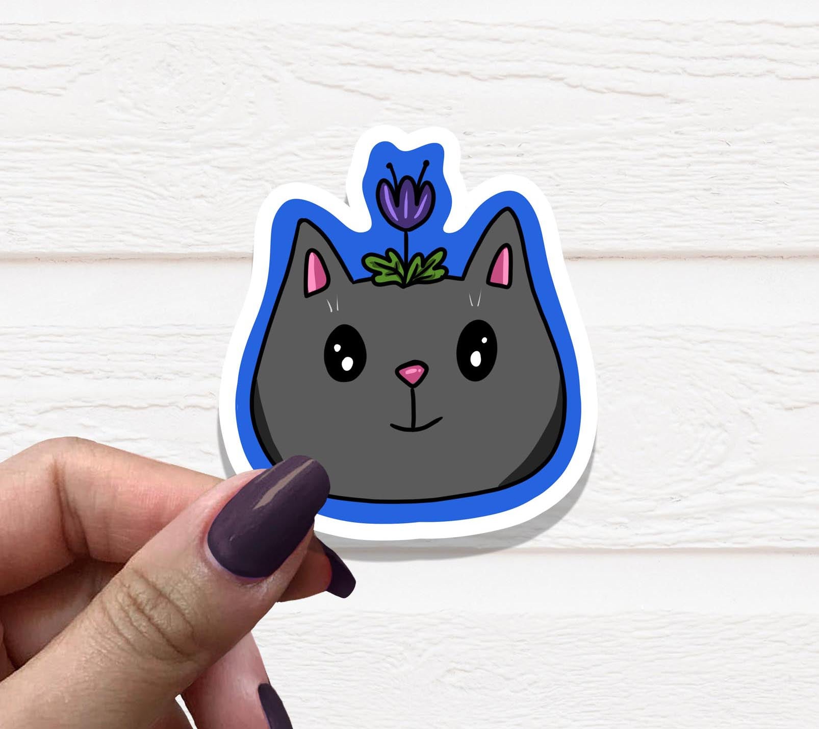 A colorful Flower Cat Vinyl Sticker featuring a cute cat surrounded by flowers, perfect for personalizing various items.