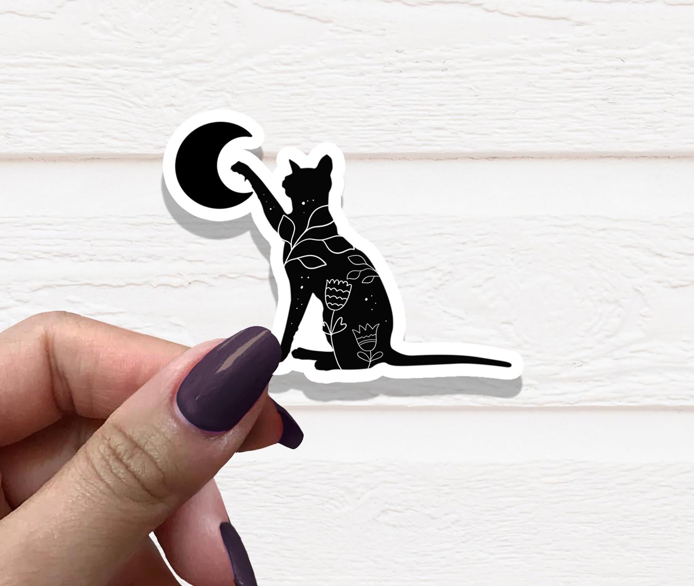 A colorful Flower Cat Vinyl Sticker featuring a cat surrounded by vibrant flowers, perfect for personalizing various items.