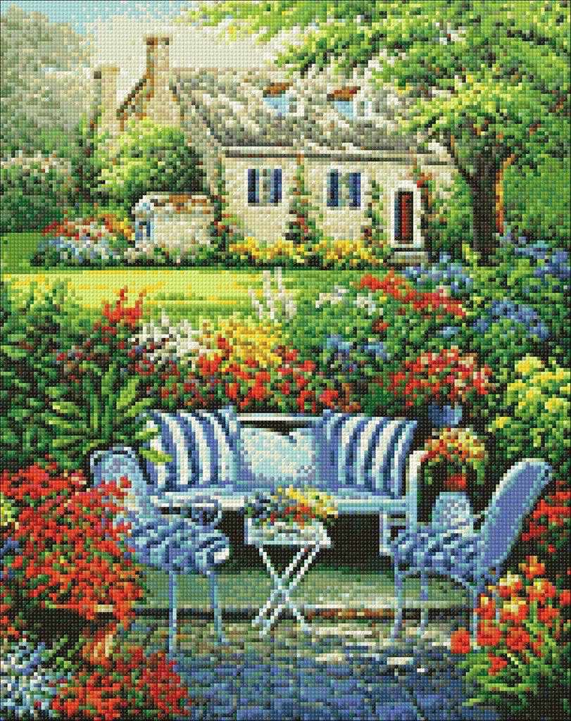 Flower Garden Wizardi Diamond Painting Kit with colorful square acrylic diamonds and detailed design canvas.