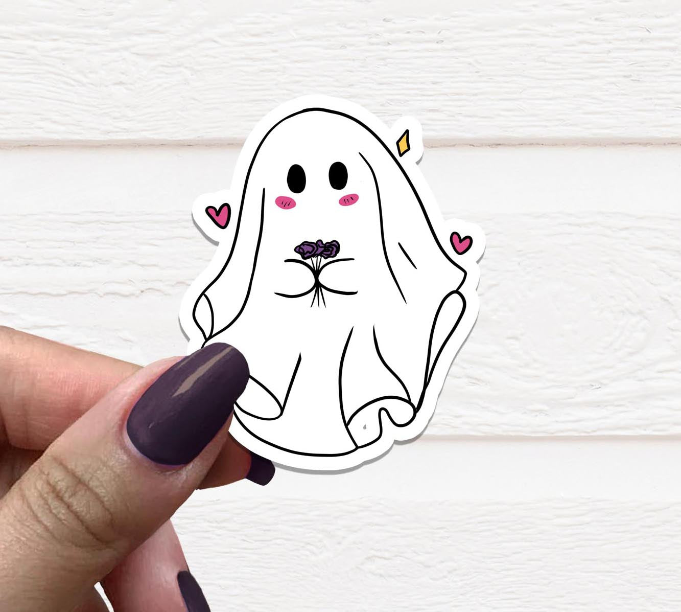 A colorful Flower Ghost Vinyl Sticker featuring a whimsical floral design, perfect for personalizing various items.