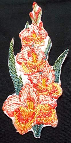 Garden's Best Delight Flower Gladiolus embroidered patch featuring vibrant colors and intricate stitching on a cotton base.