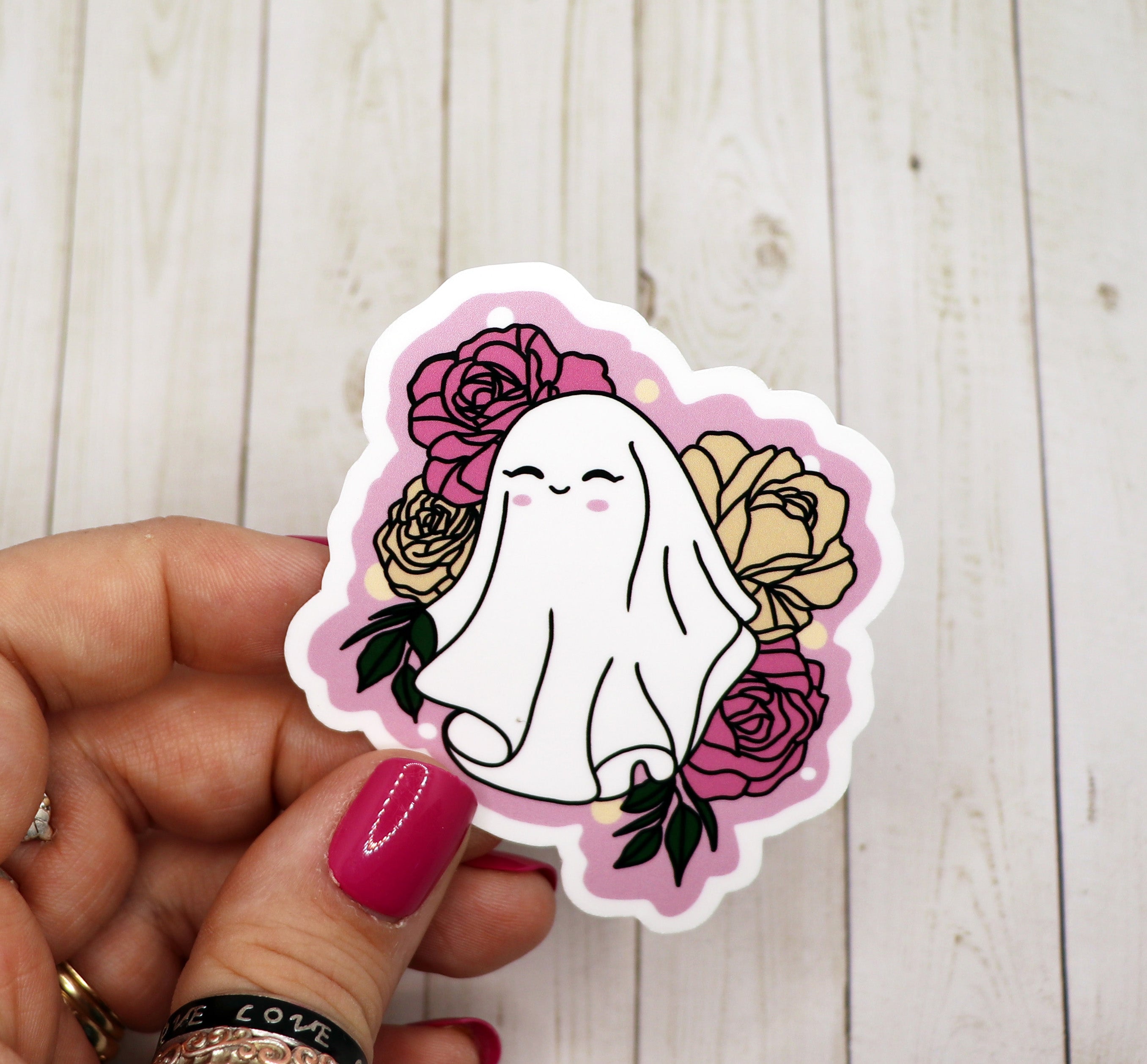 A 3-inch Ghost Girl Sticker featuring a whimsical design, printed on high-quality matte vinyl with a laminated finish for durability.