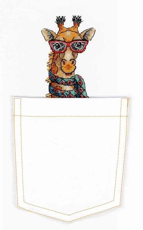 Giraffe SV-251 Counted Cross-Stitch Kit with colorful threads and canvas, showcasing a charming giraffe design.