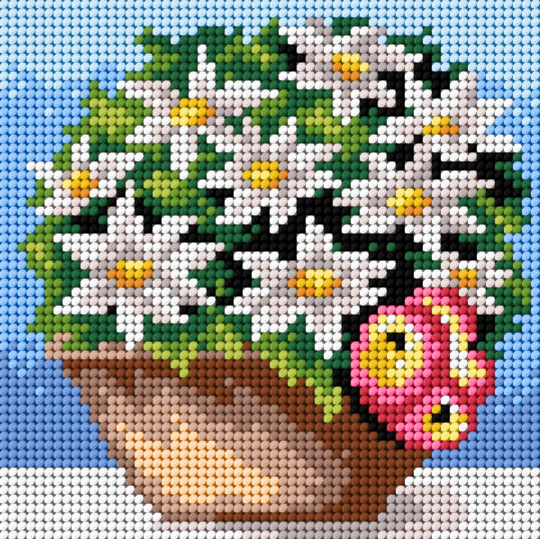 Gobelin canvas featuring a Basket of White Flowers design, measuring 15x15 cm, ideal for halfstitch embroidery.
