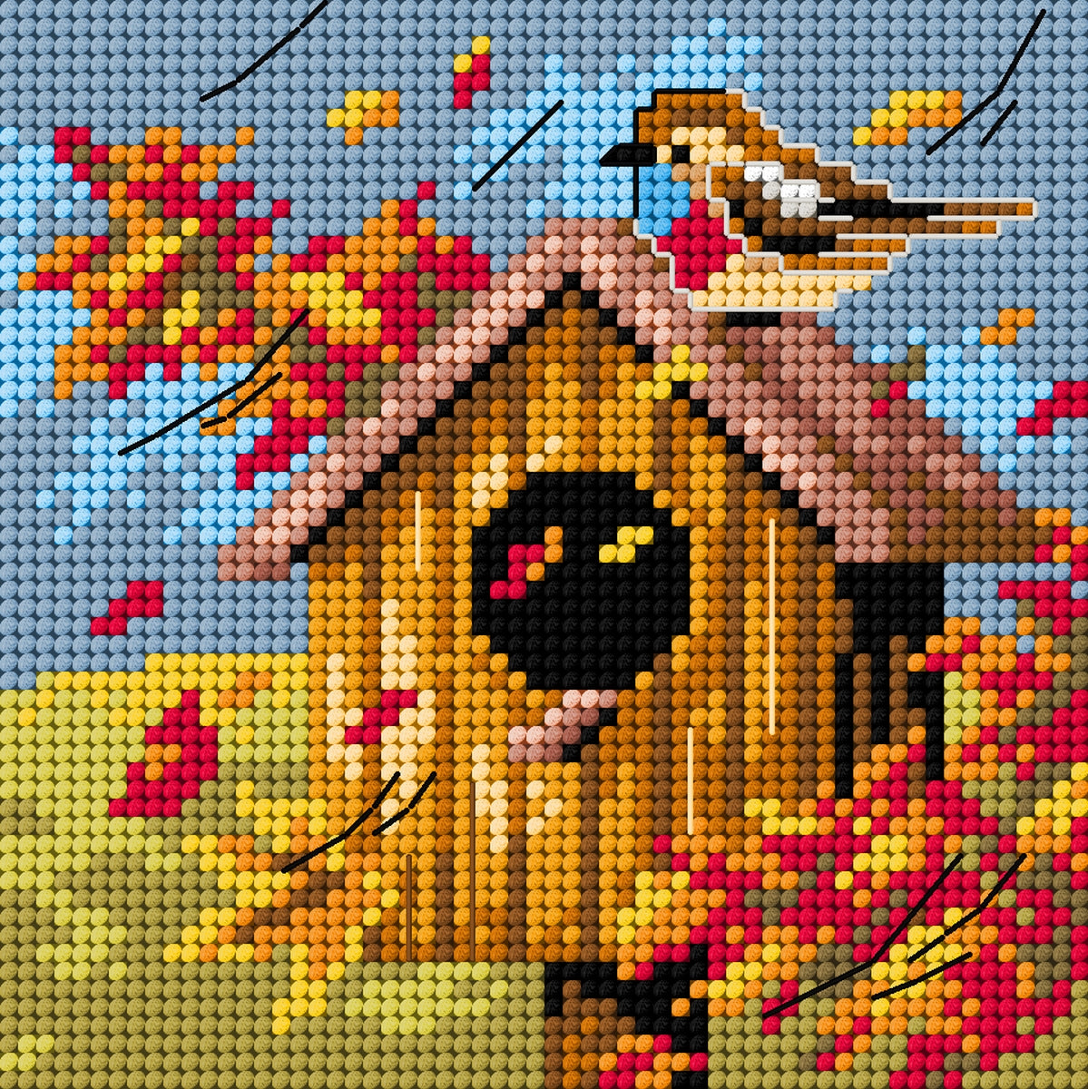 Gobelin canvas for halfstitch featuring Autumn design, 15x15 cm, made of 100% cotton.