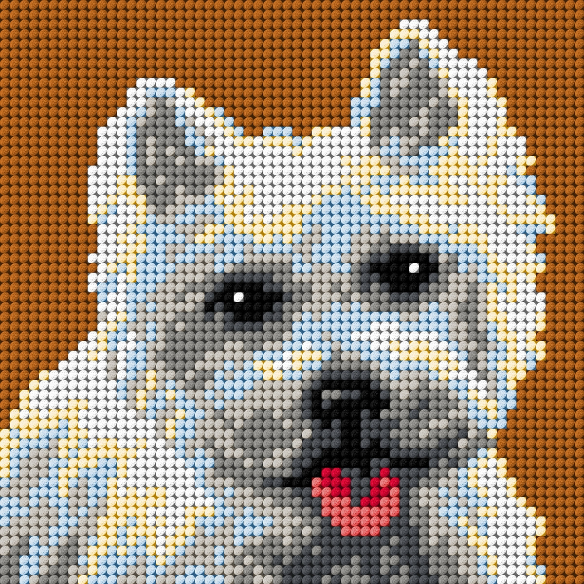 Gobelin canvas featuring a West Highland White Terrier design, perfect for halfstitch embroidery, measuring 15x15 cm.