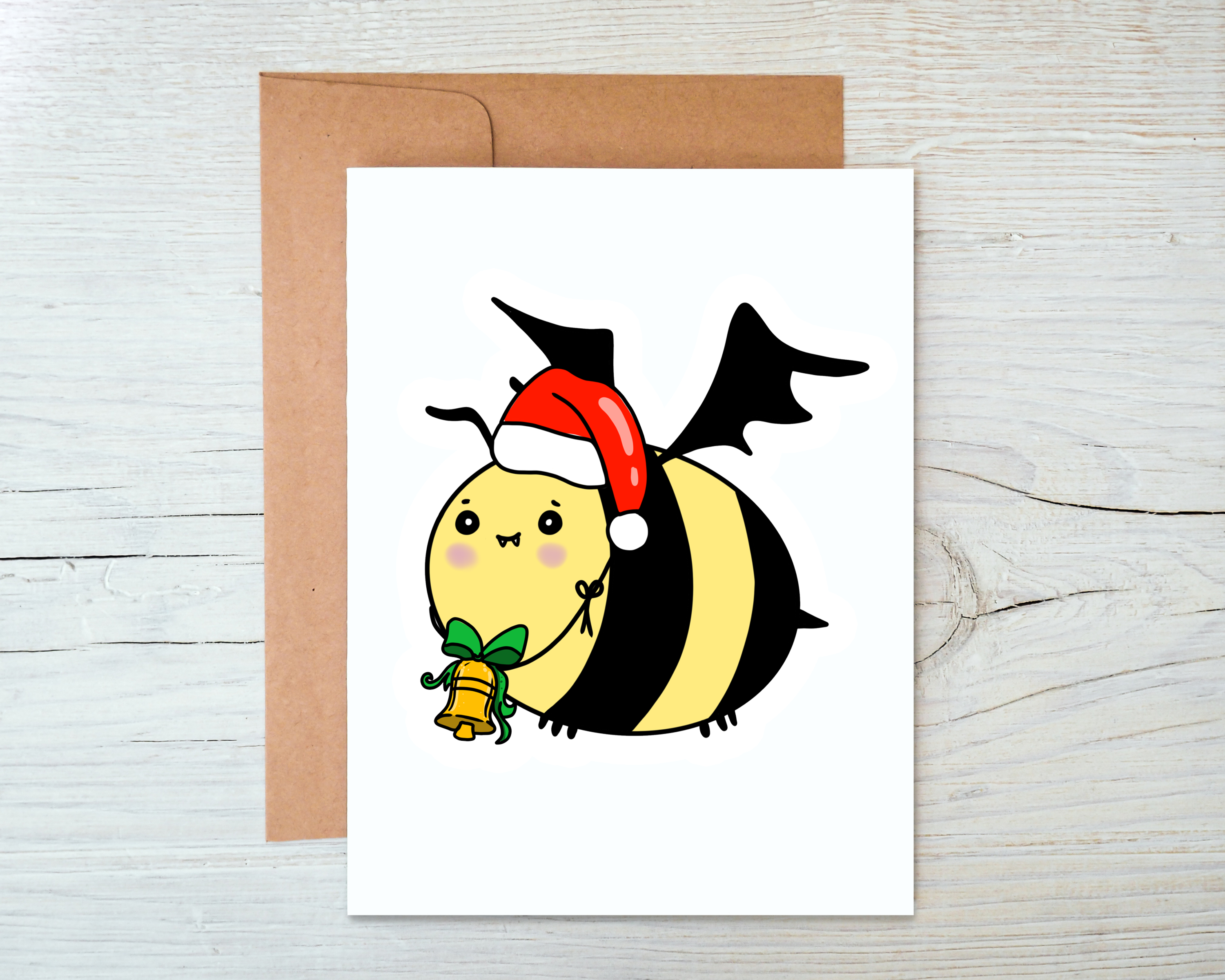 Goth Christmas Bee Card featuring a gothic bee design, blank inside, with a kraft envelope, printed on heavy weight acid-free paper.