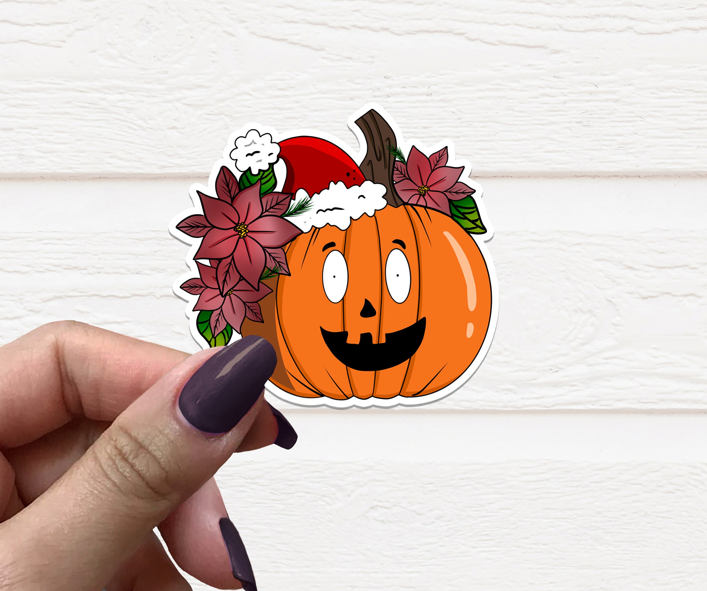 Gothic Christmas Pumpkin Vinyl Sticker featuring a whimsical pumpkin design with gothic elements, perfect for holiday decorations.