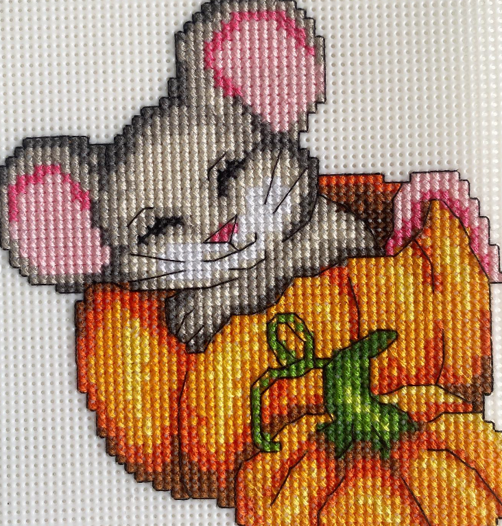 Halloween Mouses Counted Cross-Stitch Kit featuring colorful threads and plastic canvas.