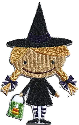 Happy Halloween Boo Crew Witch embroidered patch, featuring a whimsical witch design on a cotton base, perfect for iron-on or sewing applications.