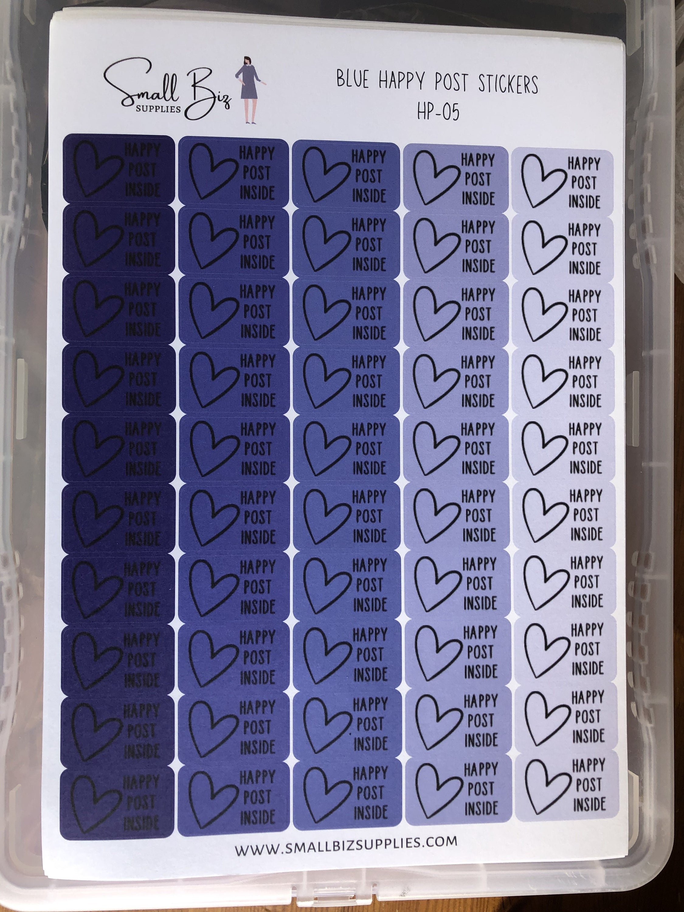 A collection of Happy Post Stickers - Seconds featuring cheerful designs with slightly pixelated text, perfect for crafting and correspondence.