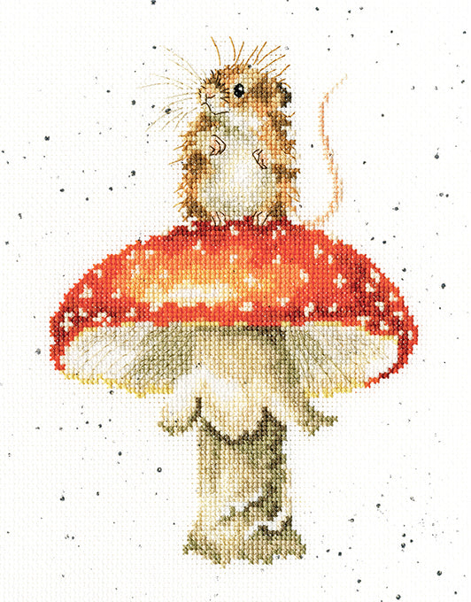He's A Fun-gi XHD74 Counted Cross Stitch Kit featuring colorful threads and Aida fabric.
