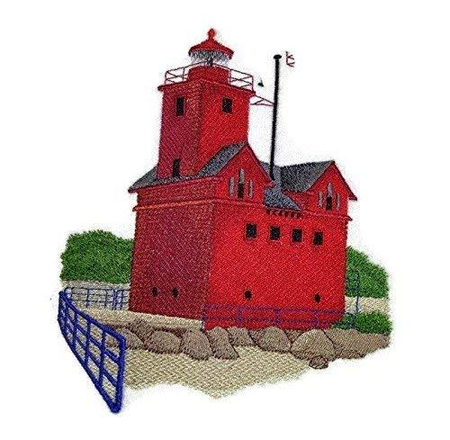 Holland Harbor Lighthouse Big Red embroidered patch, showcasing vibrant colors and intricate details, perfect for iron-on or sewing applications.