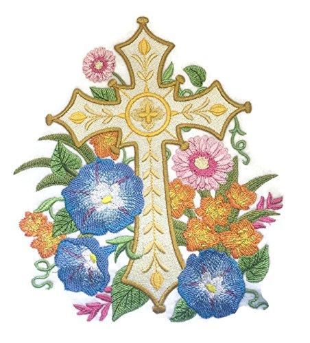 Holy Sacred Gilded Garden Cross embroidery patch, featuring intricate designs and vibrant colors on a durable cotton base.