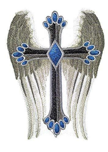 Holy Sacred Winged Cross Embroidery Patch, 7 inches by 4.85 inches, featuring intricate embroidery on a durable cotton base.