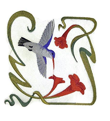 Hummingbird Square Violet-crowned embroidery patch showcasing vibrant colors and intricate design, suitable for iron-on or sew-on applications.