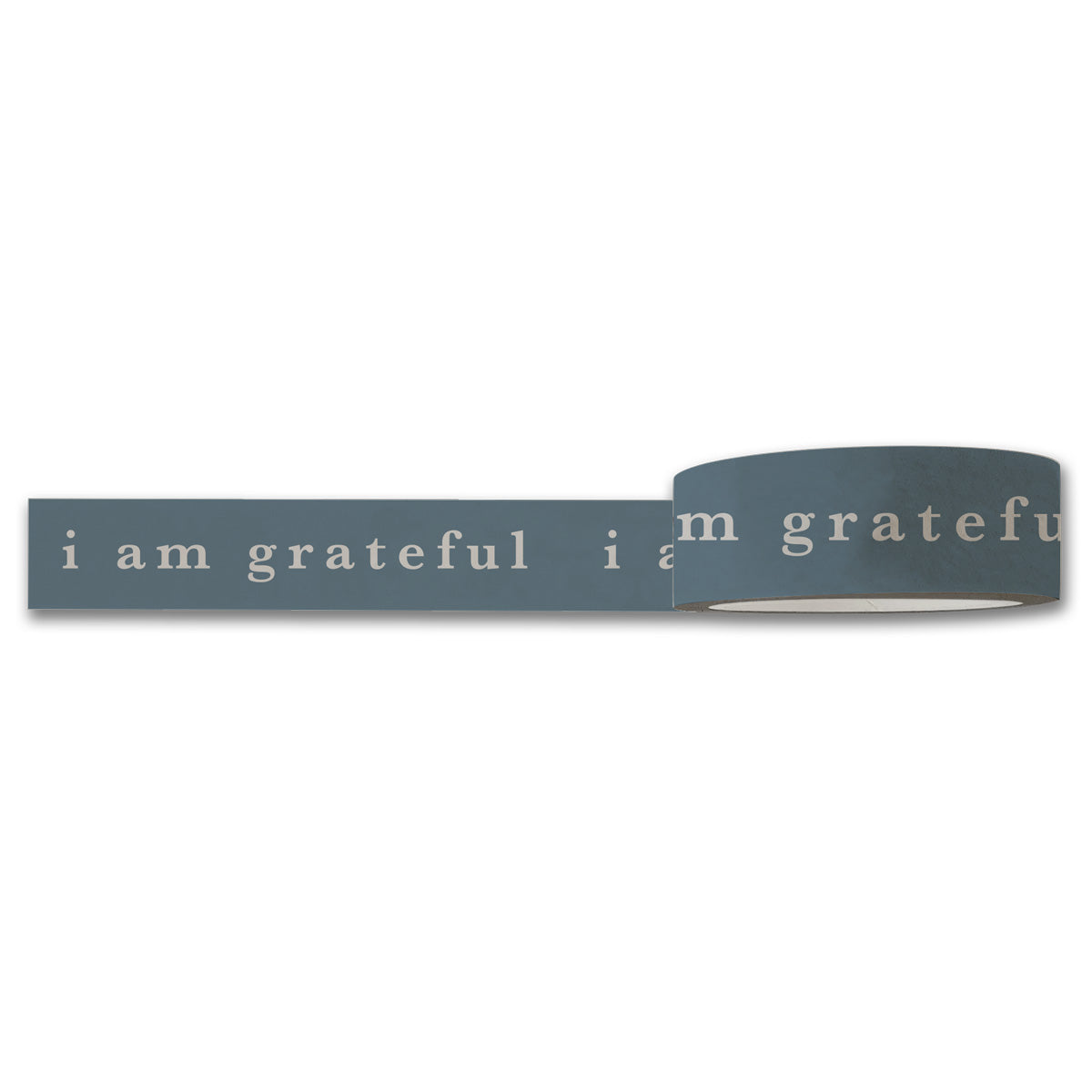 I Am Grateful Washi Tape in Slate Blue, showcasing its elegant design and packaging.
