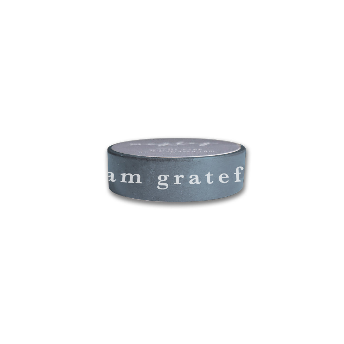 I Am Grateful Washi Tape in Slate Blue, showcasing its elegant design and packaging.